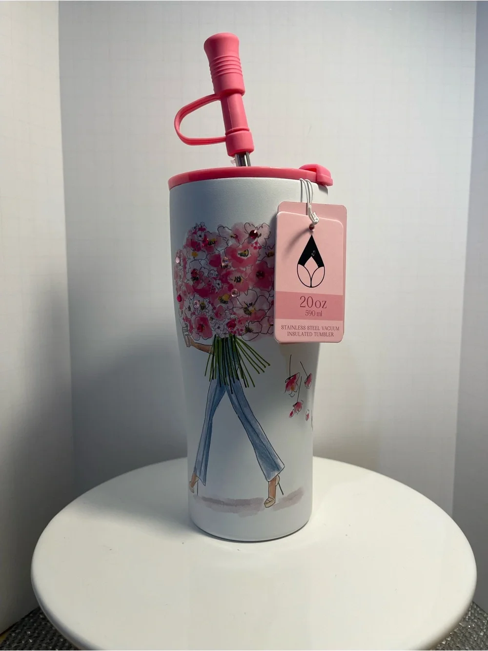 Wellness 20oz Stainless Steel Insulated Tumbler Girl w/Bouquet - NWT **
